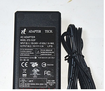 New ADAPTER TECH.15V 3.3A POWER SUPPLY STD-1533P AC ADAPTER - Click Image to Close